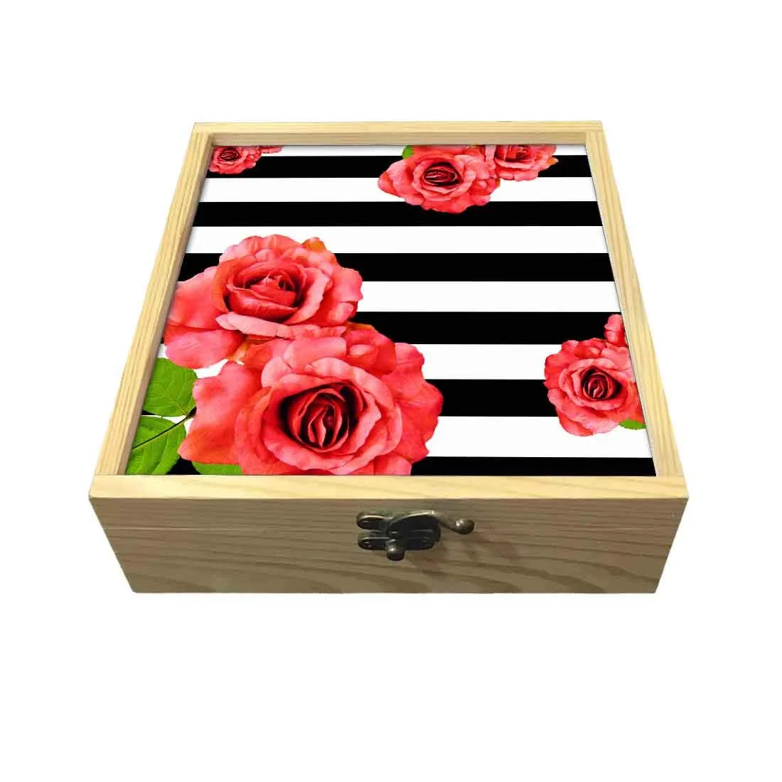 Passport Cover Luggage Tag Wooden Gift Box Set - Red Rose