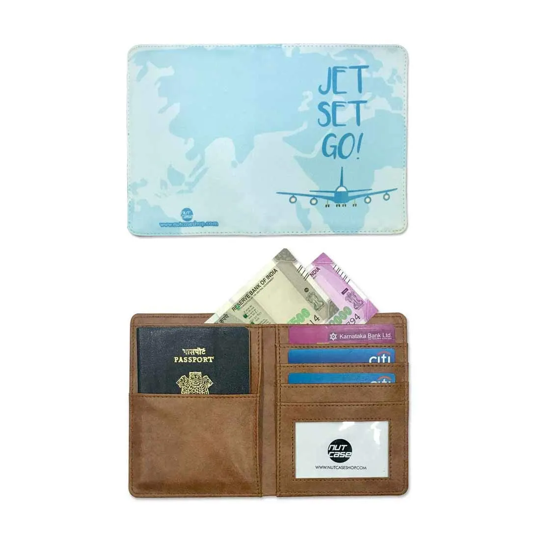 Passport Holder  Travel Wallet Organizer  -  Designer Passport Cover - Jet Set Go