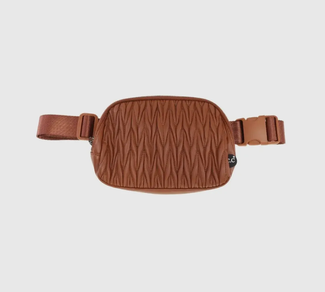 Pleated Faux Leather CC Belt Bag