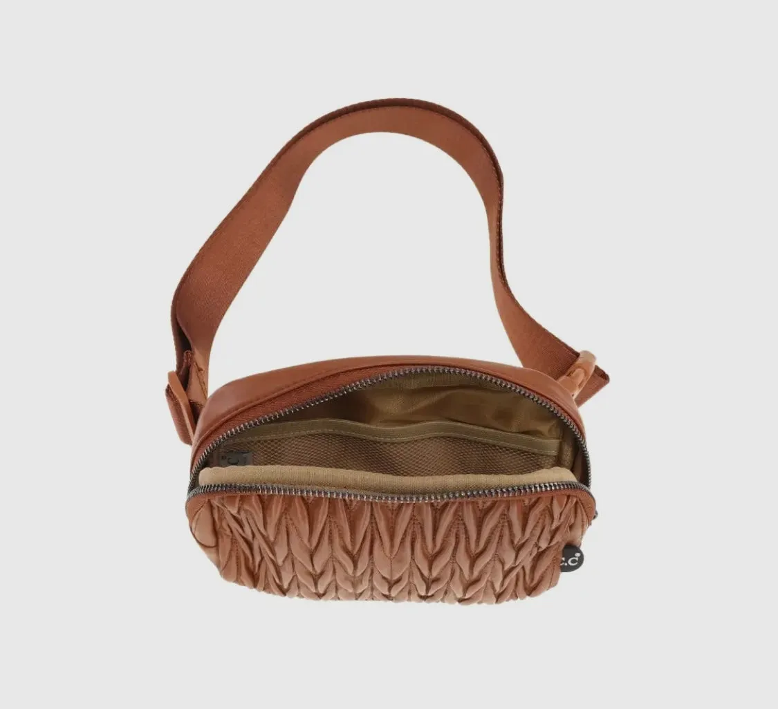 Pleated Faux Leather CC Belt Bag