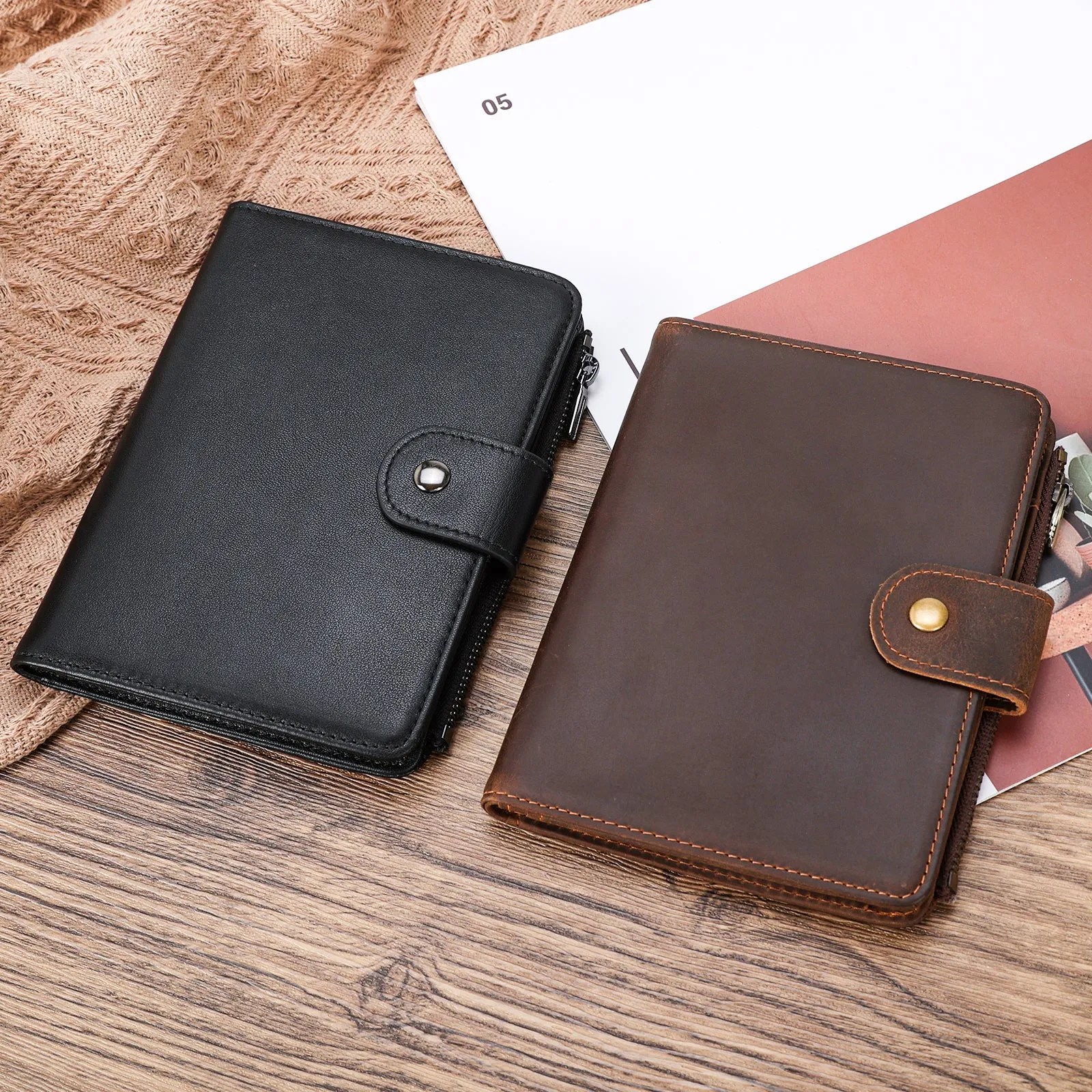 Polare Full Grain Leather Travel Passport Holder with YKK Zipper Pocket Snap Passports Cover RFID Blocking Passport Wallet Holders 2 Passports