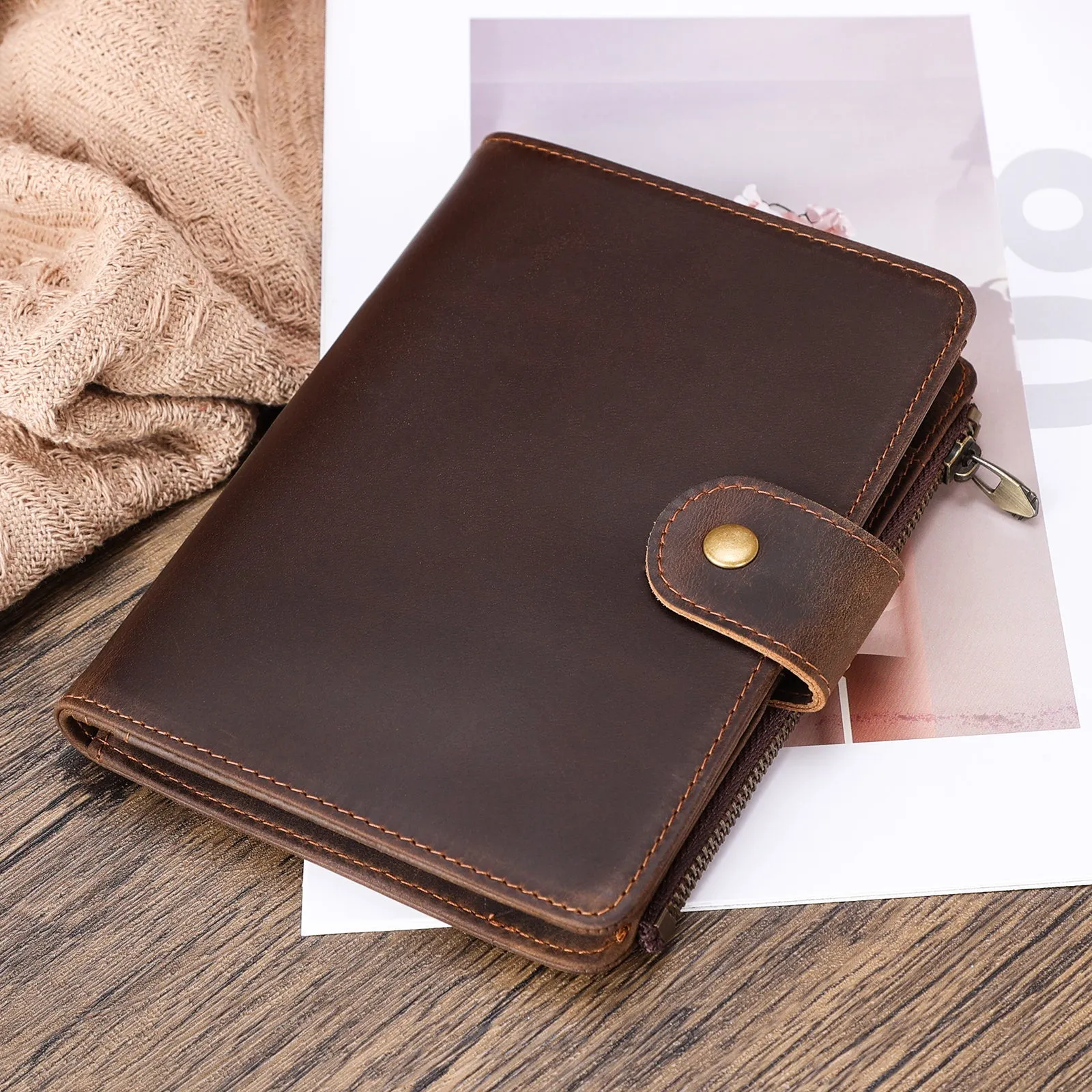 Polare Full Grain Leather Travel Passport Holder with YKK Zipper Pocket Snap Passports Cover RFID Blocking Passport Wallet Holders 2 Passports