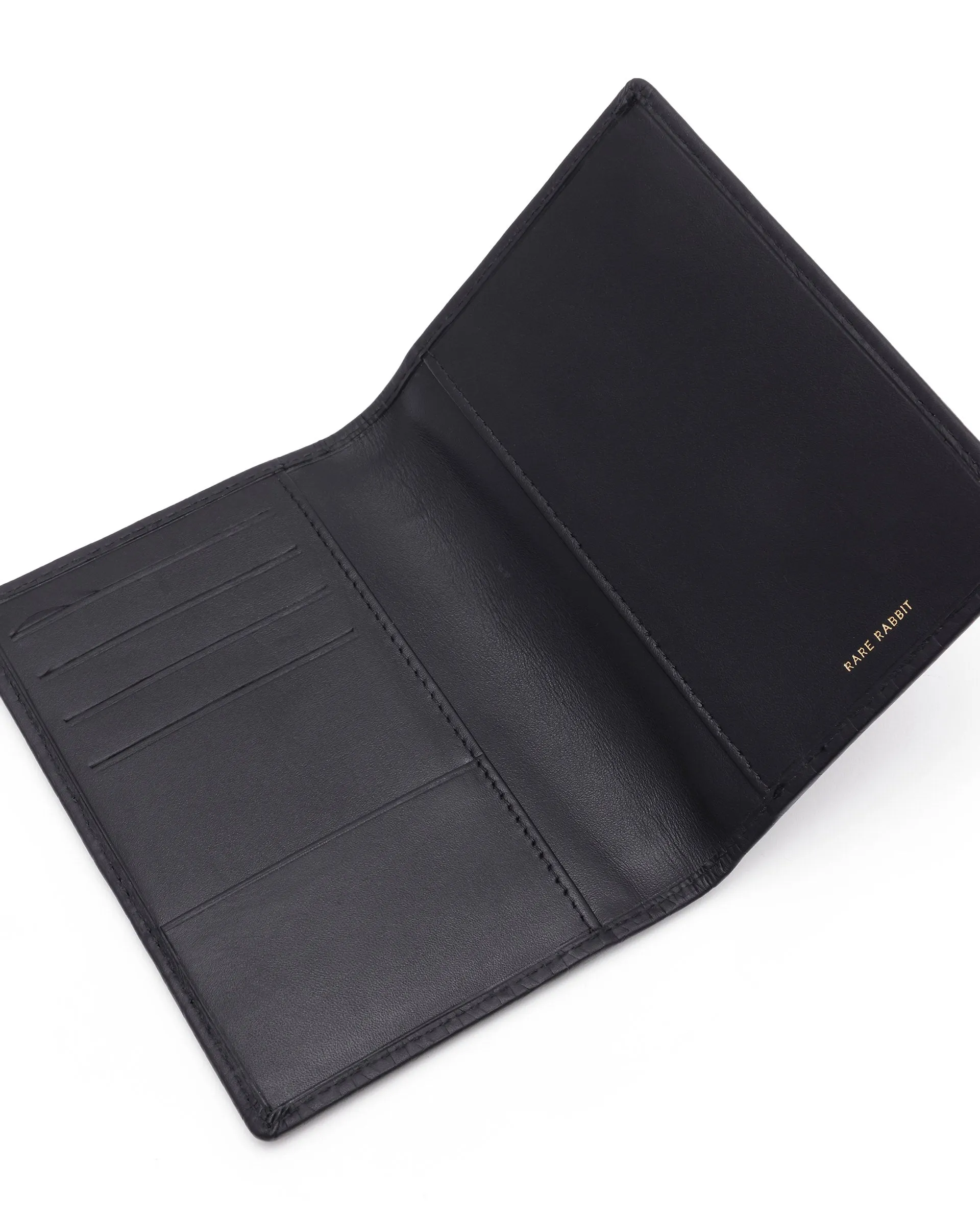 Rare Rabbit Men's Ellen Black Bi Fold RFID Embossed Monogram Passport Holder