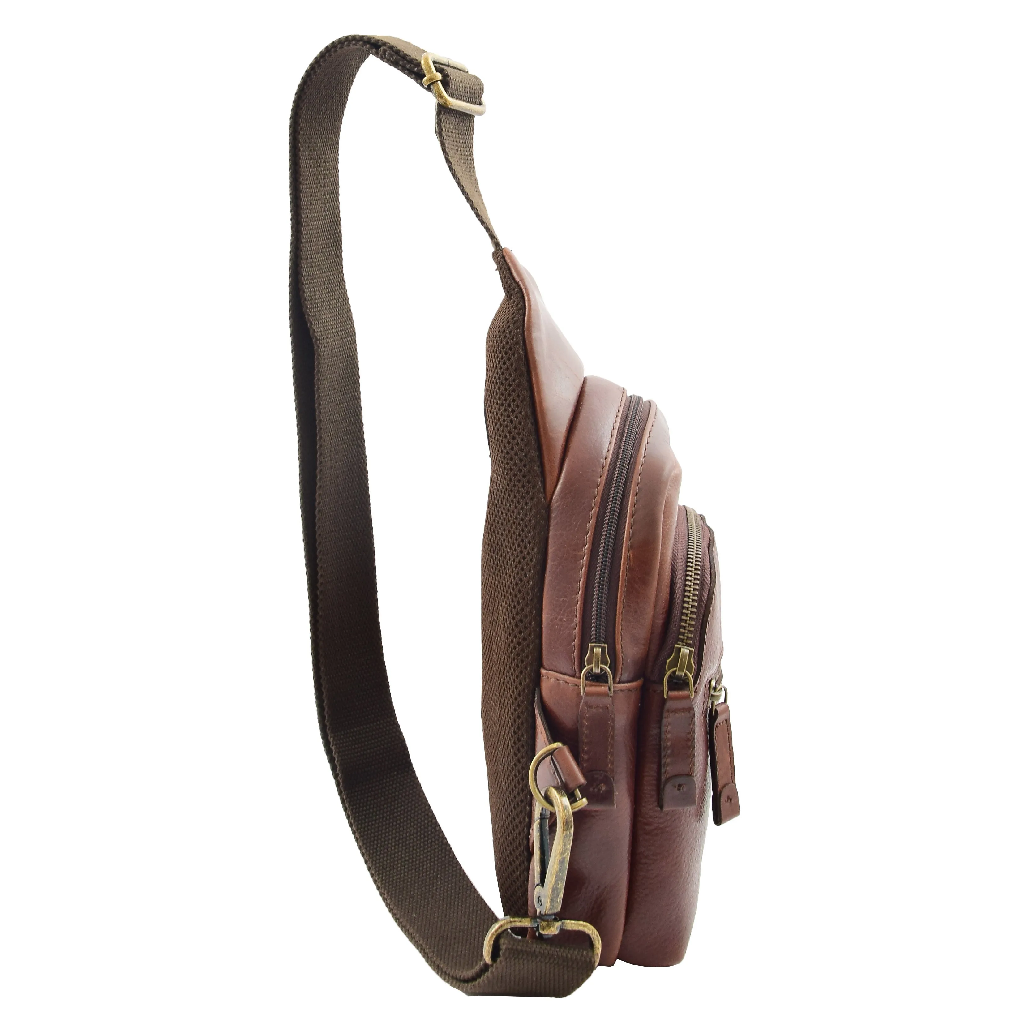 Real Leather Cross Body Chest Bag Kovrov Brown