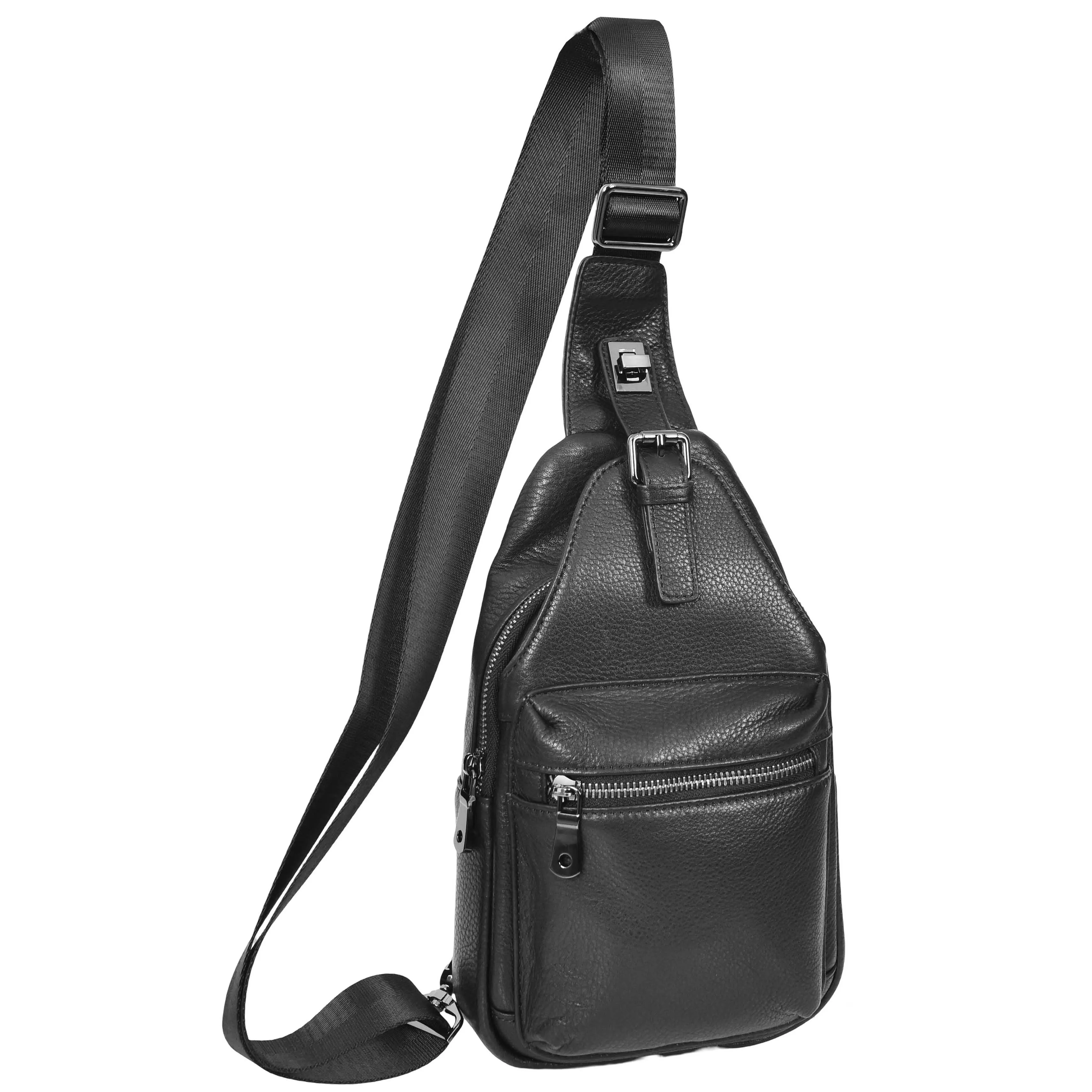 Real Leather Cross Body Chest Bag Phoenix Black