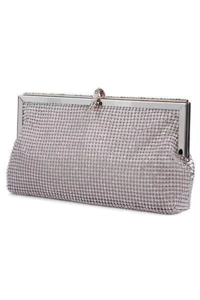 Roma Silver Crystal Diamante Soft Purse Clutch Bag