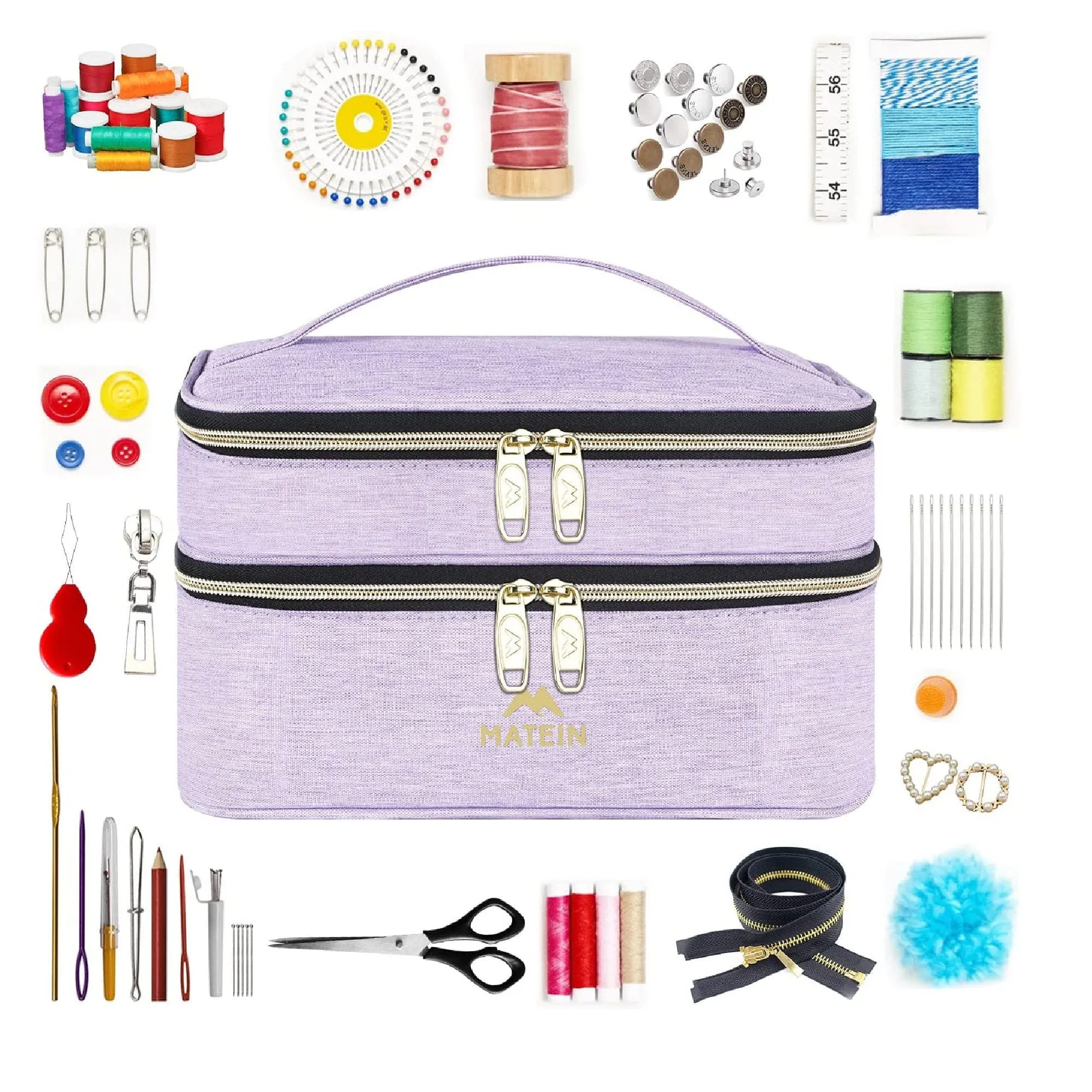 Sewing Supplies Organizer | Double Layer Sewing Box Organizer | Accessory Storage Bag | Large Sewing Basket | Waterproof