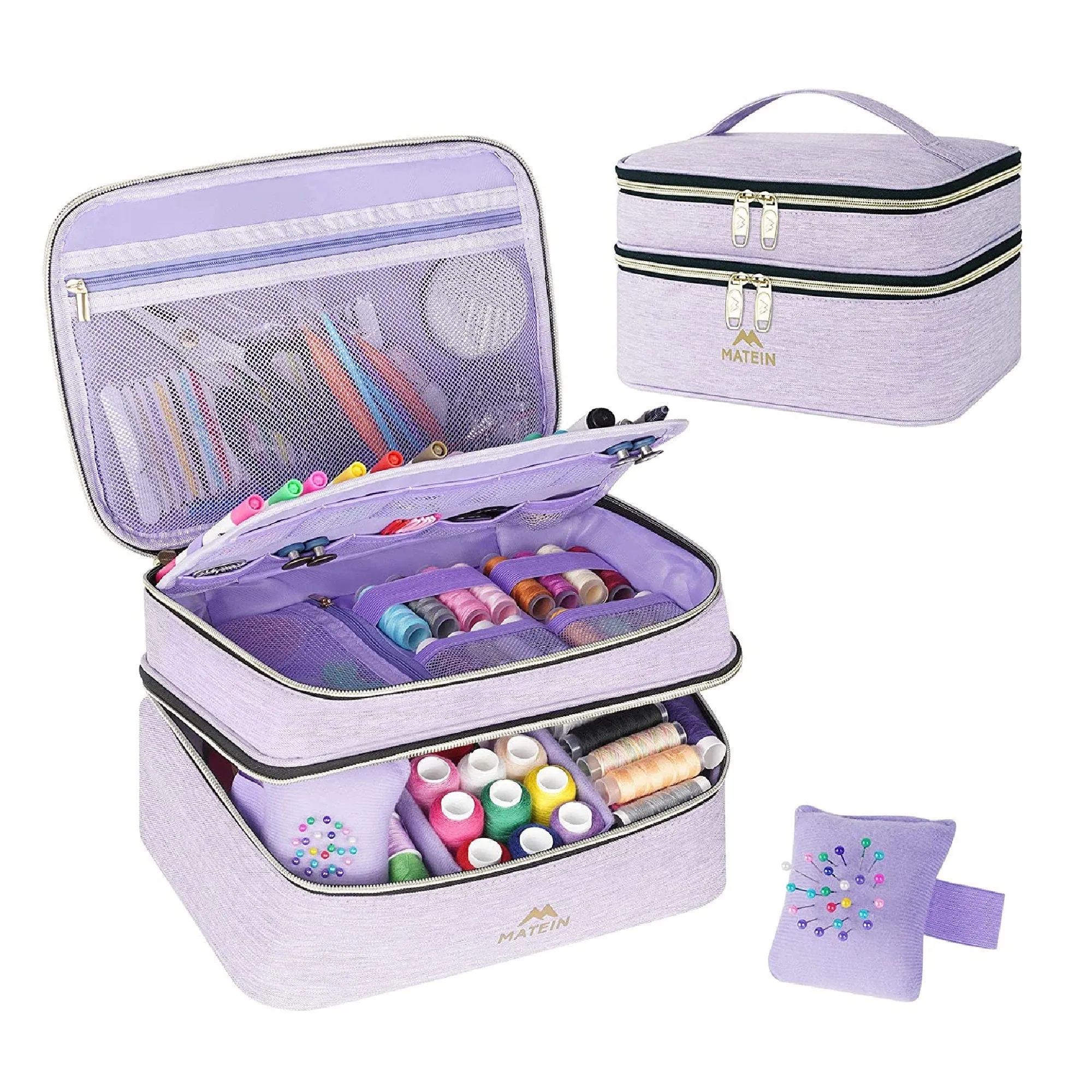 Sewing Supplies Organizer | Double Layer Sewing Box Organizer | Accessory Storage Bag | Large Sewing Basket | Waterproof