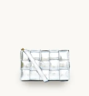 Silver Padded Woven Leather Crossbody Bag