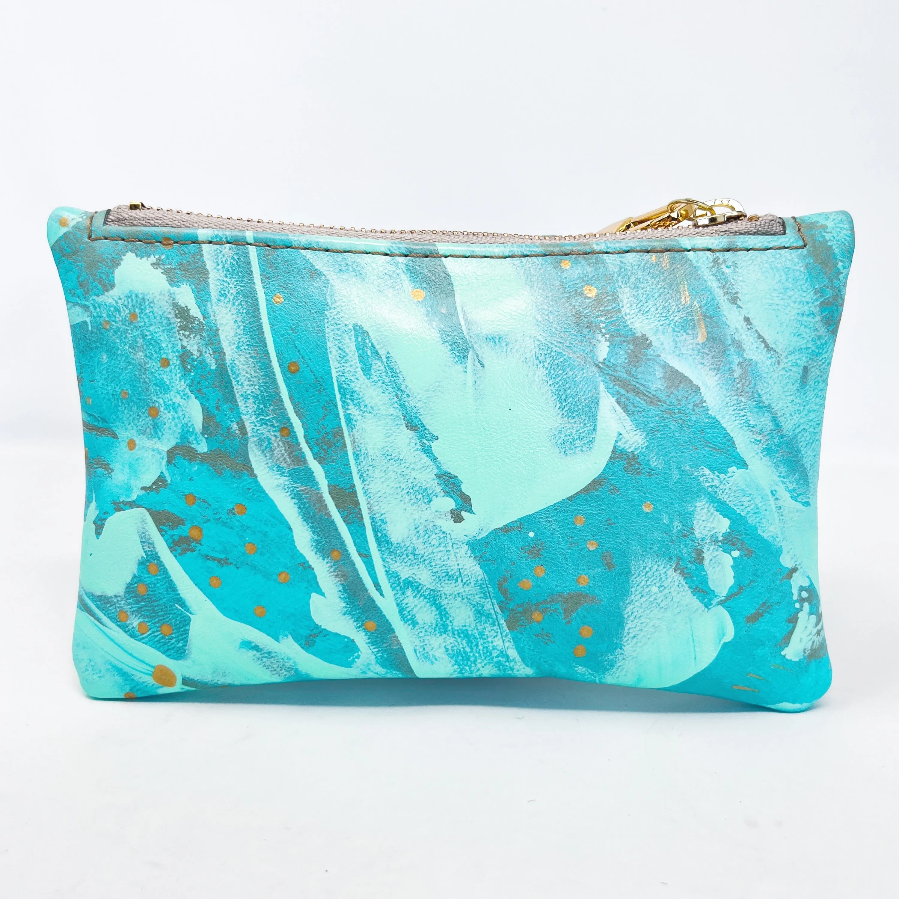 Small Leather Wristlet Handbag - Hand Painted Mint Leather