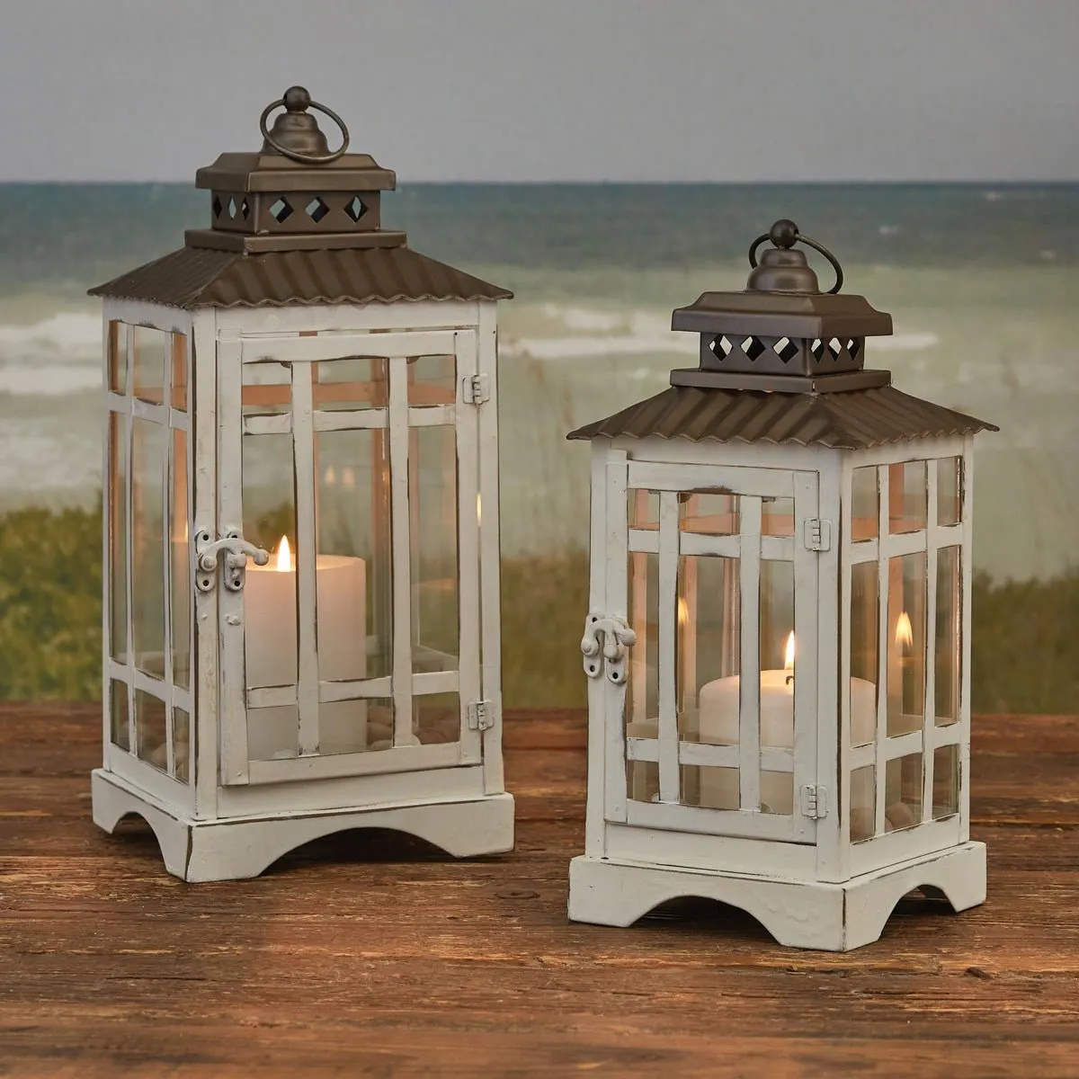 Small White Lantern Pillar Candle Holder