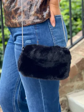 Soft Serenity Fur Crossbody Clutch - Black