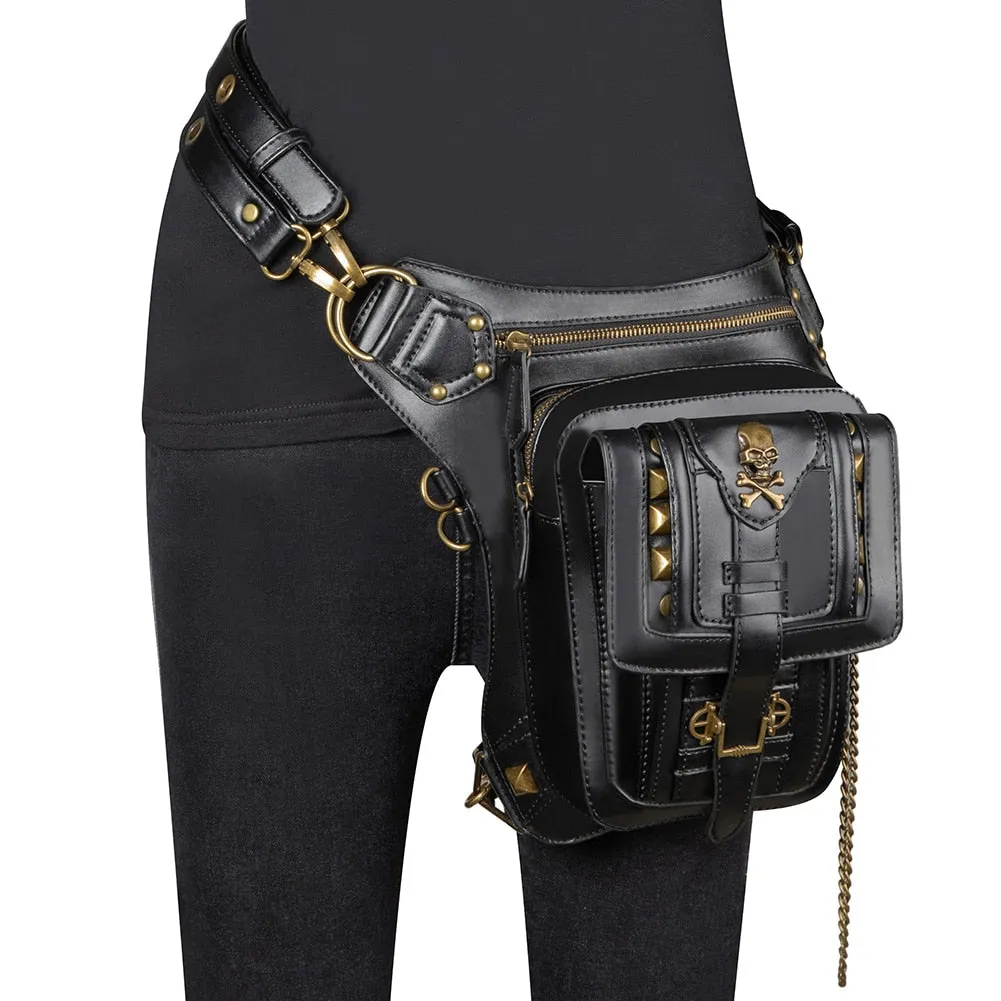 Steampunk PU Leather Vintage Gothic Multifunction Waist Leg Bag