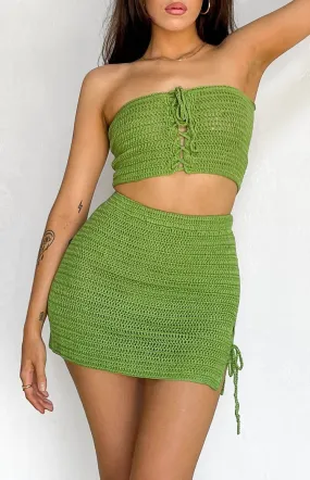 Sunny Green Crochet Mini Skirt