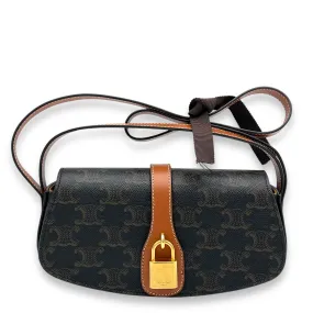 Tabou Clutch on Strap Crossbody Bag Brown in Coated Canvas, Gold hardware