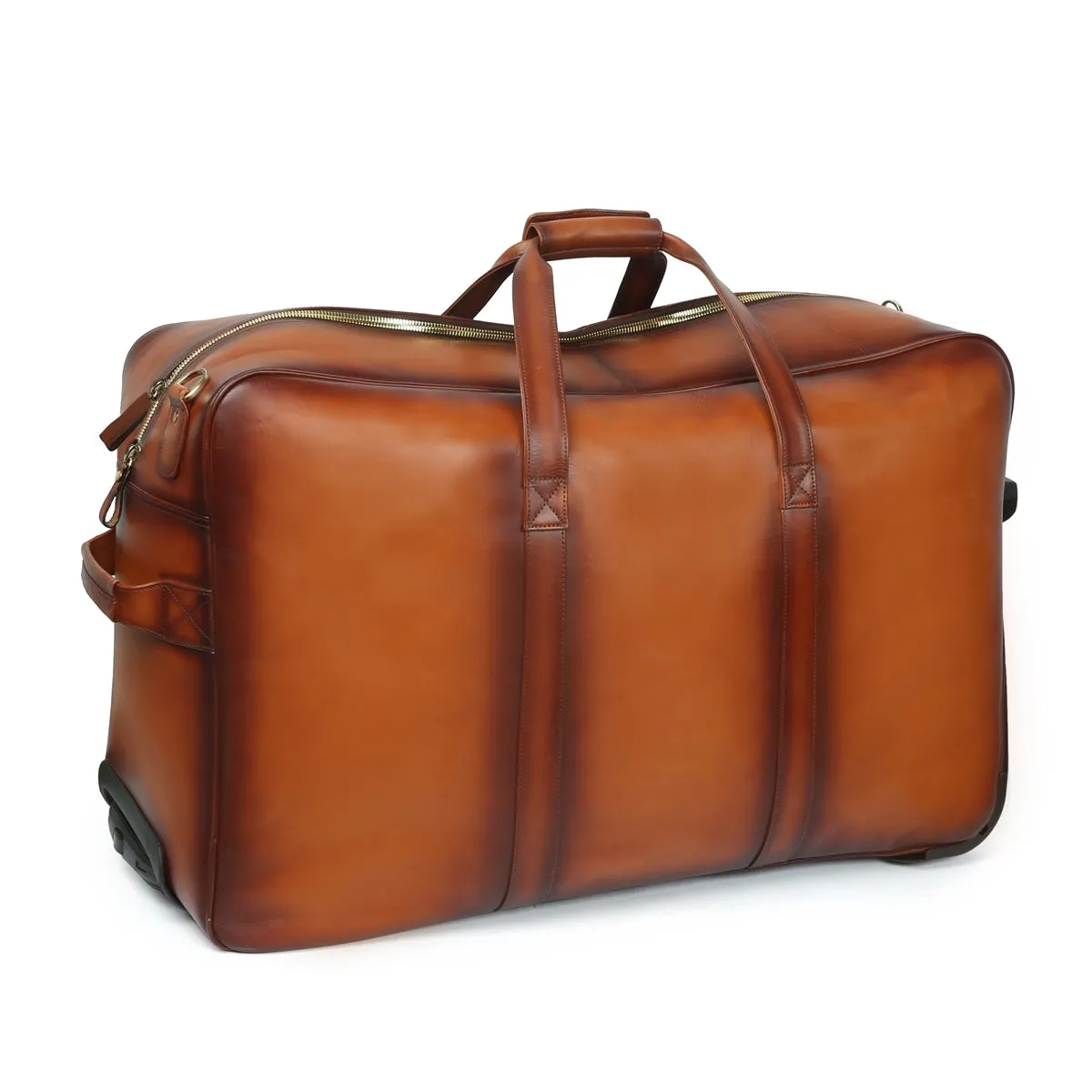 Tan Leather Roll Along Trolley Duffle Bag by Brune & Bareskin