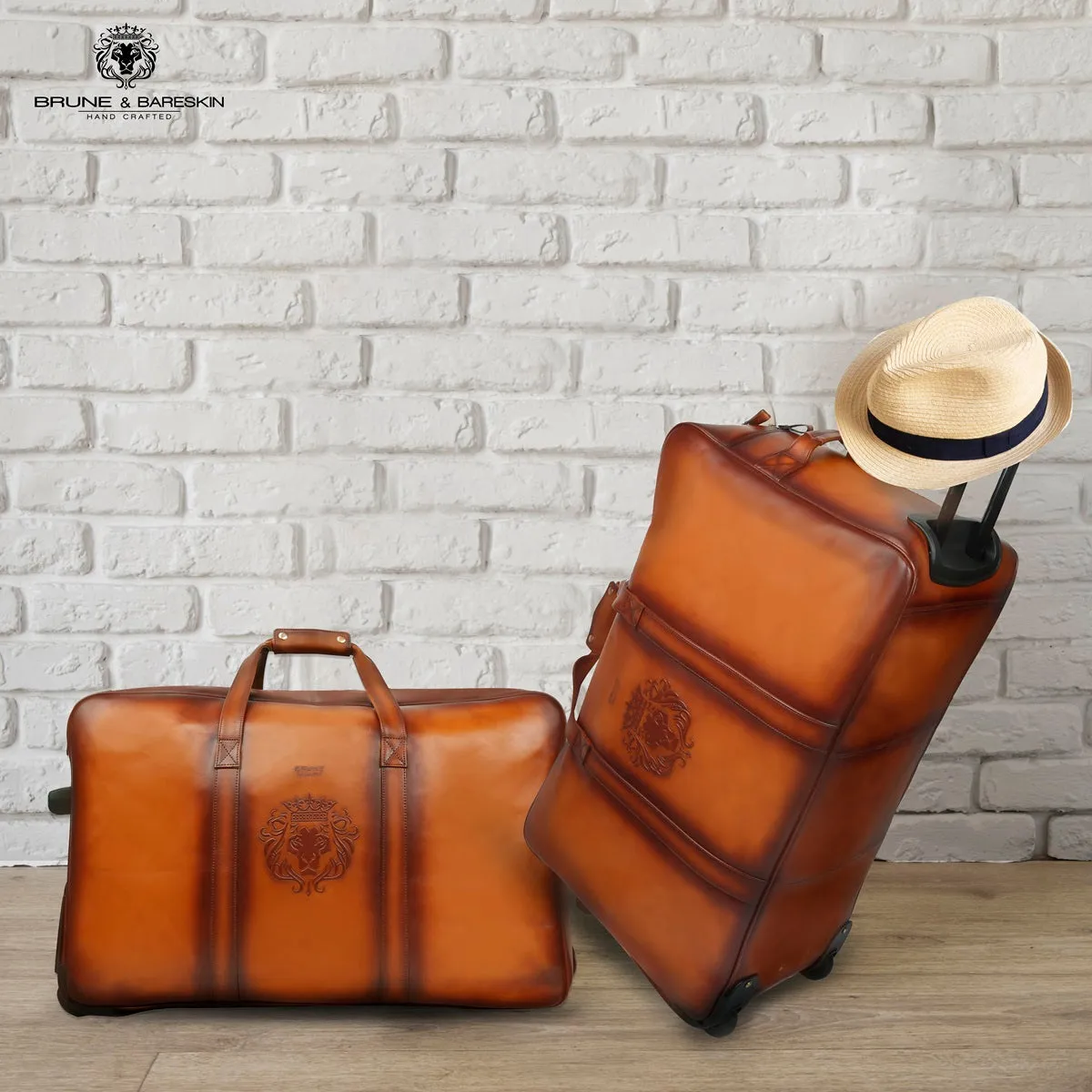 Tan Leather Roll Along Trolley Duffle Bag by Brune & Bareskin