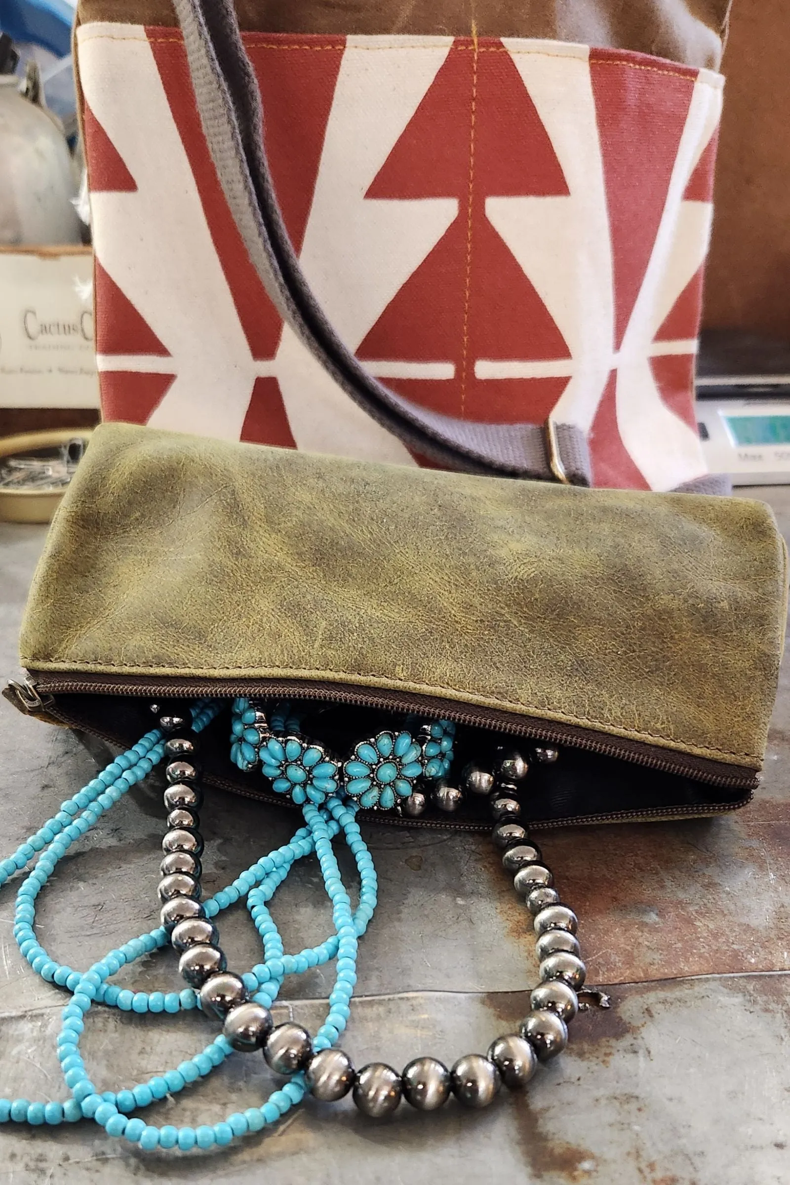 Tan Leather Zipper Pouch