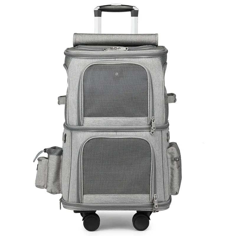 Twin Life Travel Townhouse Pets Luggage Trolley Case Large Capacity Double Pet Layer in Color Gray, Black 14” x 10” x 24”