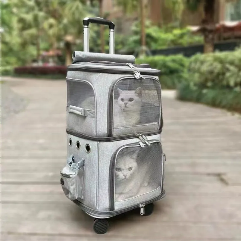 Twin Life Travel Townhouse Pets Luggage Trolley Case Large Capacity Double Pet Layer in Color Gray, Black 14” x 10” x 24”