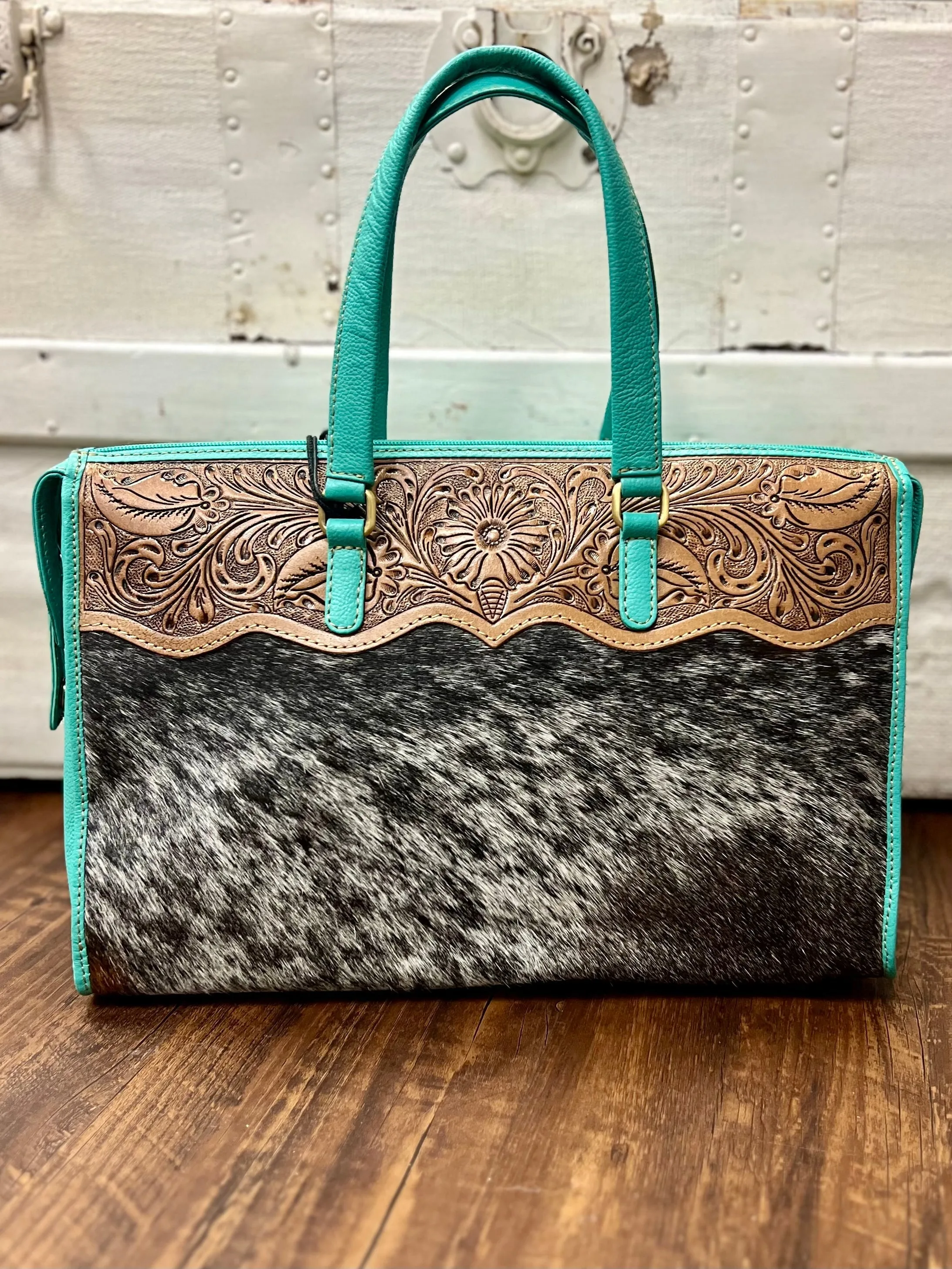 Tylersburg Hand Tooled Turquoise Handbag