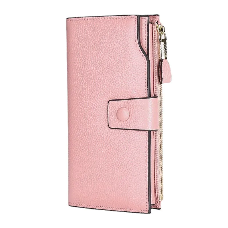 Unisex Genuine Leather RFID Anti-theft Lychee Pattern 5.8 Inch Phone Bag Clutch Purse Multi-slot Card Holder Wallet