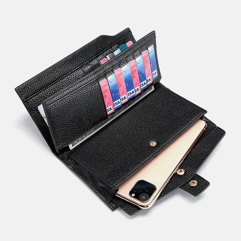 Unisex Genuine Leather RFID Anti-theft Lychee Pattern 5.8 Inch Phone Bag Clutch Purse Multi-slot Card Holder Wallet