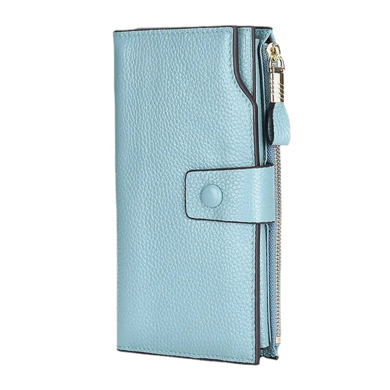 Unisex Genuine Leather RFID Anti-theft Lychee Pattern 5.8 Inch Phone Bag Clutch Purse Multi-slot Card Holder Wallet