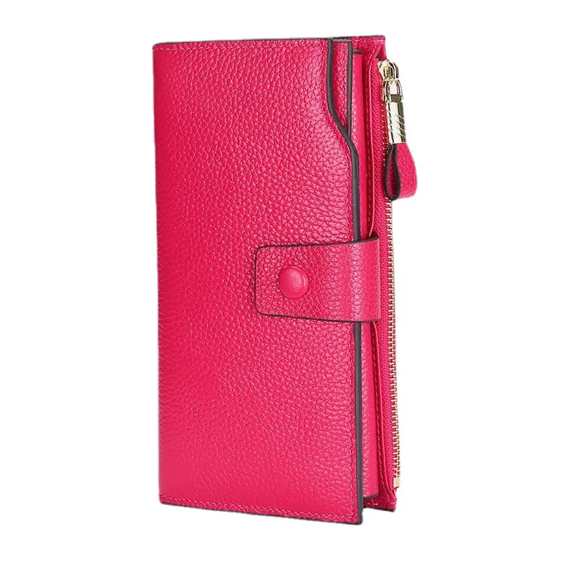 Unisex Genuine Leather RFID Anti-theft Lychee Pattern 5.8 Inch Phone Bag Clutch Purse Multi-slot Card Holder Wallet