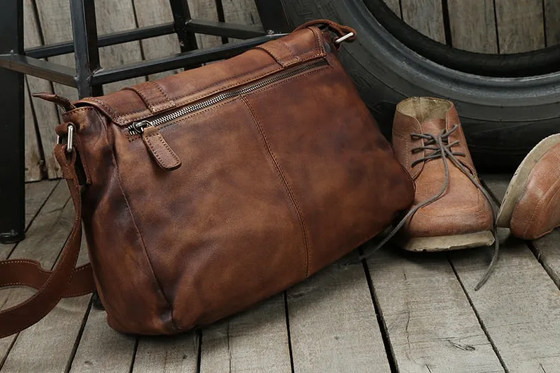 Vintage Genuine Leather Messenger Bag for men