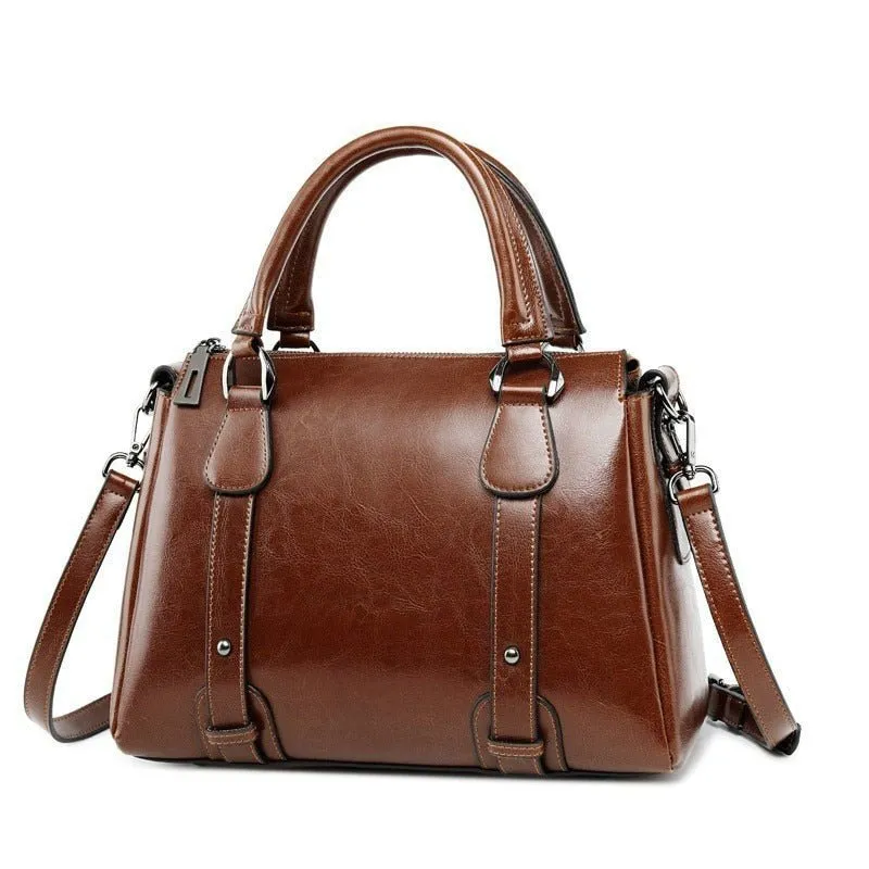 Vintage Ladies Oil Wax Leather Handbags Leather Satchel