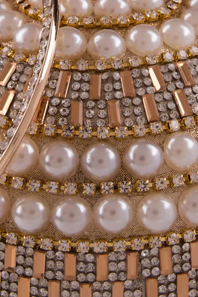 Viva Gold Crystal Diamante Pearl Wristlet Sphere Clutch Bag