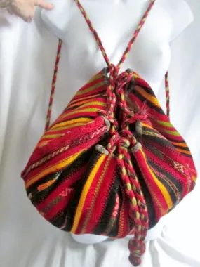 Vtg Latin Rucksack Tote BACKPACK TRAVEL BAG SERAPE BLANKET Bag Striped Wool Daytripper RAINBOW