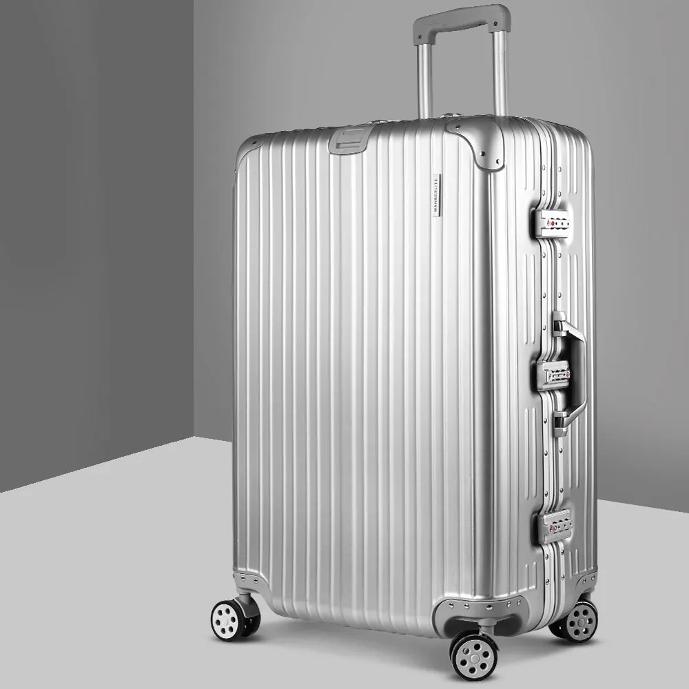 Wanderlite 28" Luggage Trolley Travel Suitcase Set TSA Carry On Lightweight Aluminum Silver