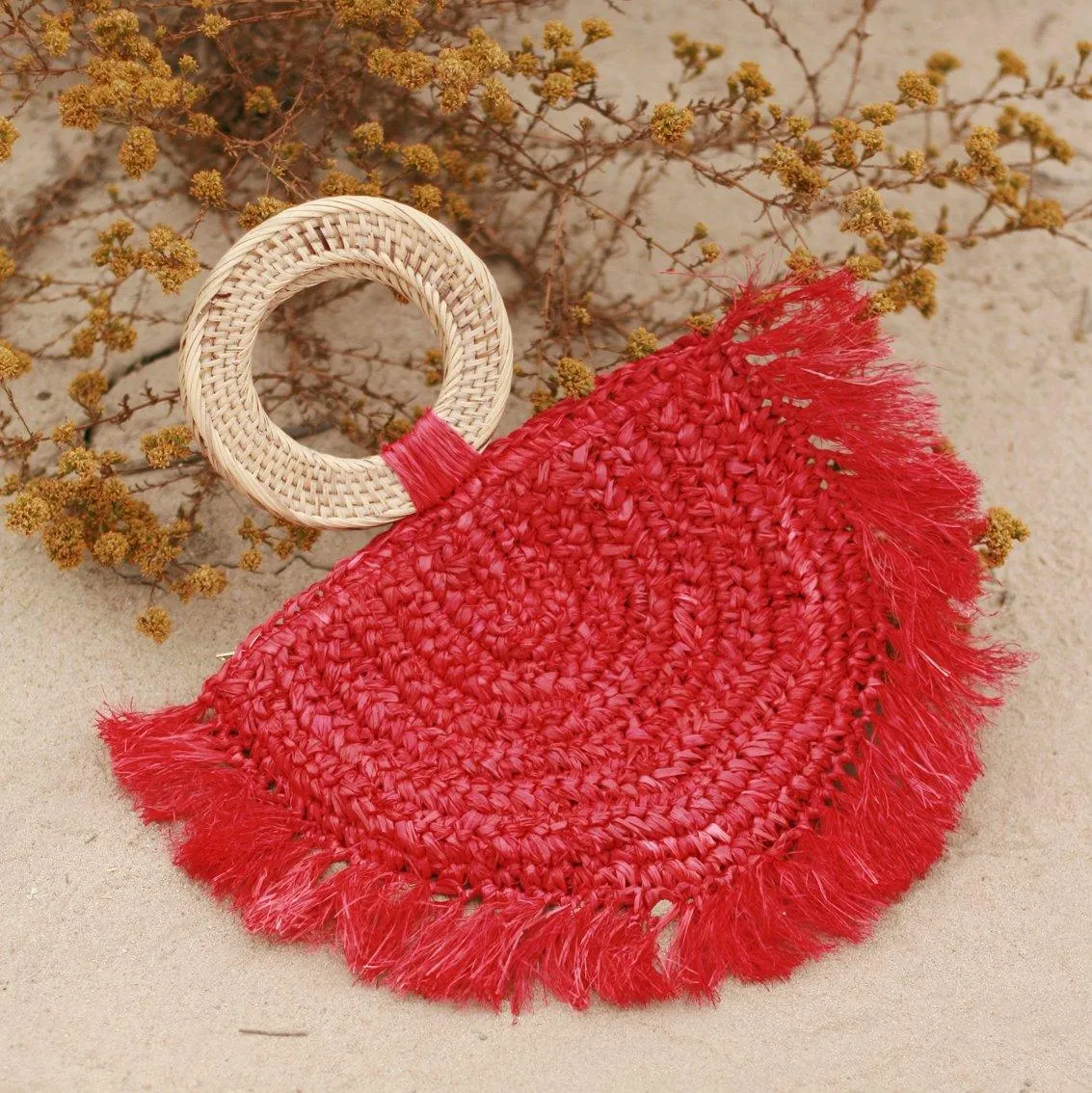 Warrior Raffia Straw Bag in Red