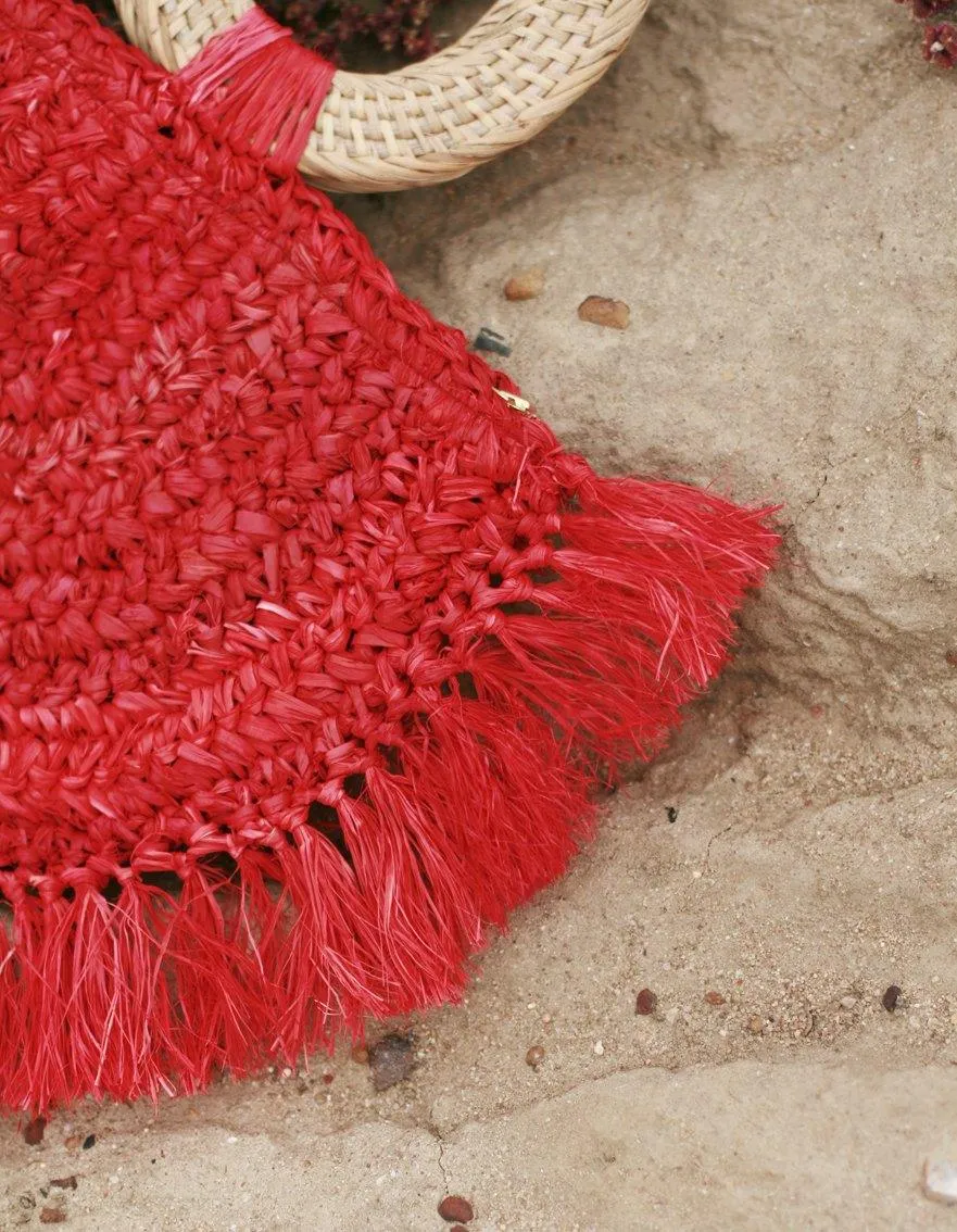 Warrior Raffia Straw Bag in Red