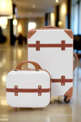 White And Brown Luggage Trolley Set (14, 20 Inch)