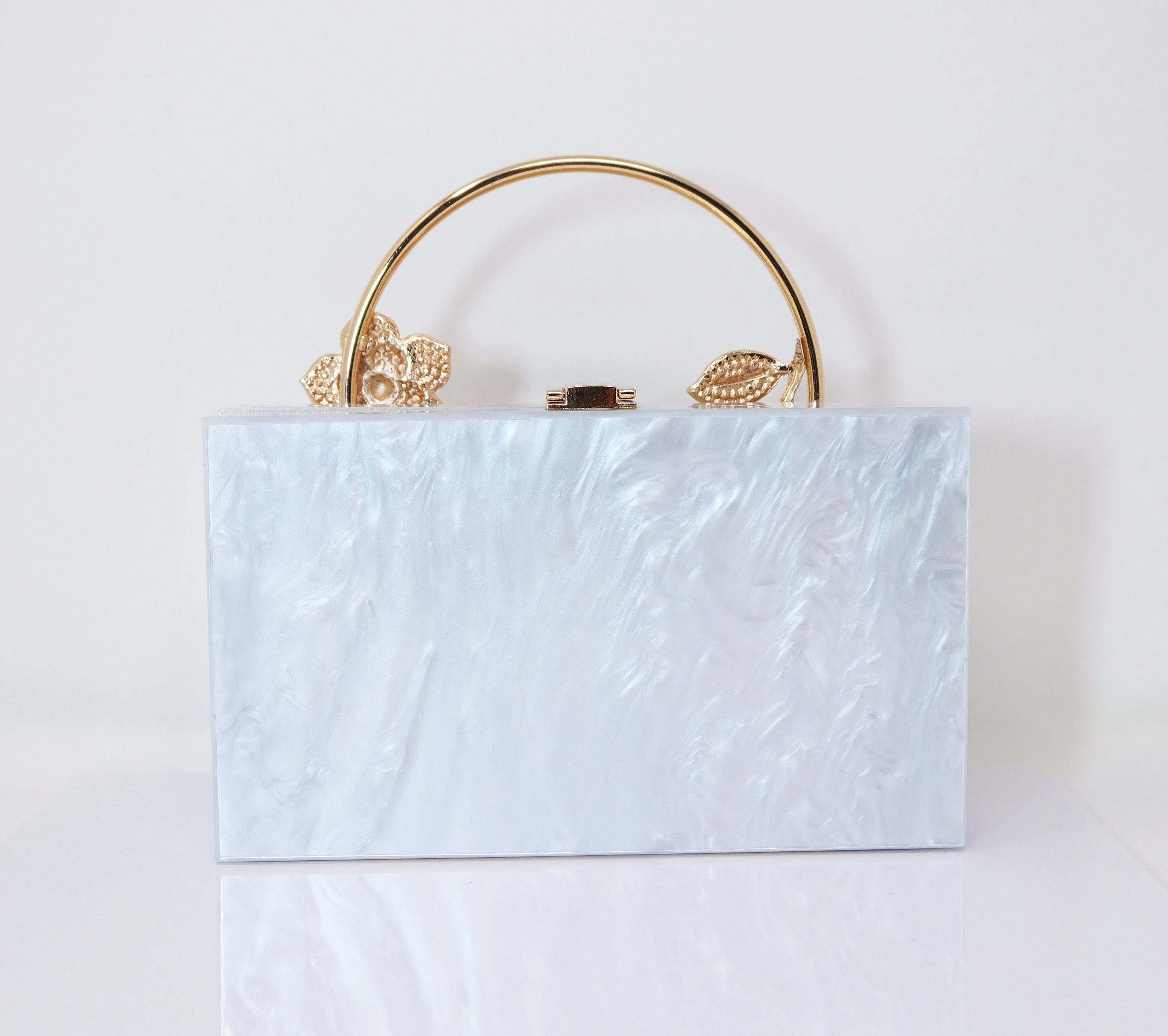 White Gold Floral Acrylic Rhinestones Wedding Bag, Statement Bag, Evening Clutch, Wedding Clutch, Bridal Clutch, Bridal Cross body bag.