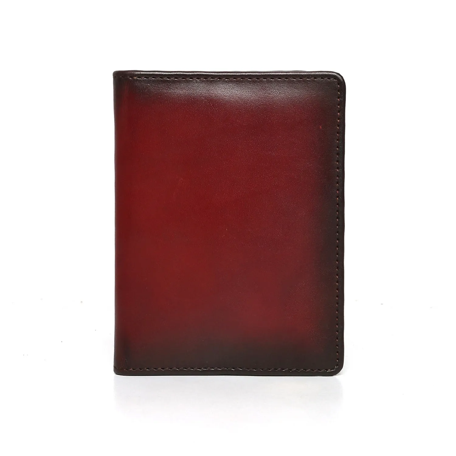 Wine Two Fold Passport Holder in Leather with card and wallet slots