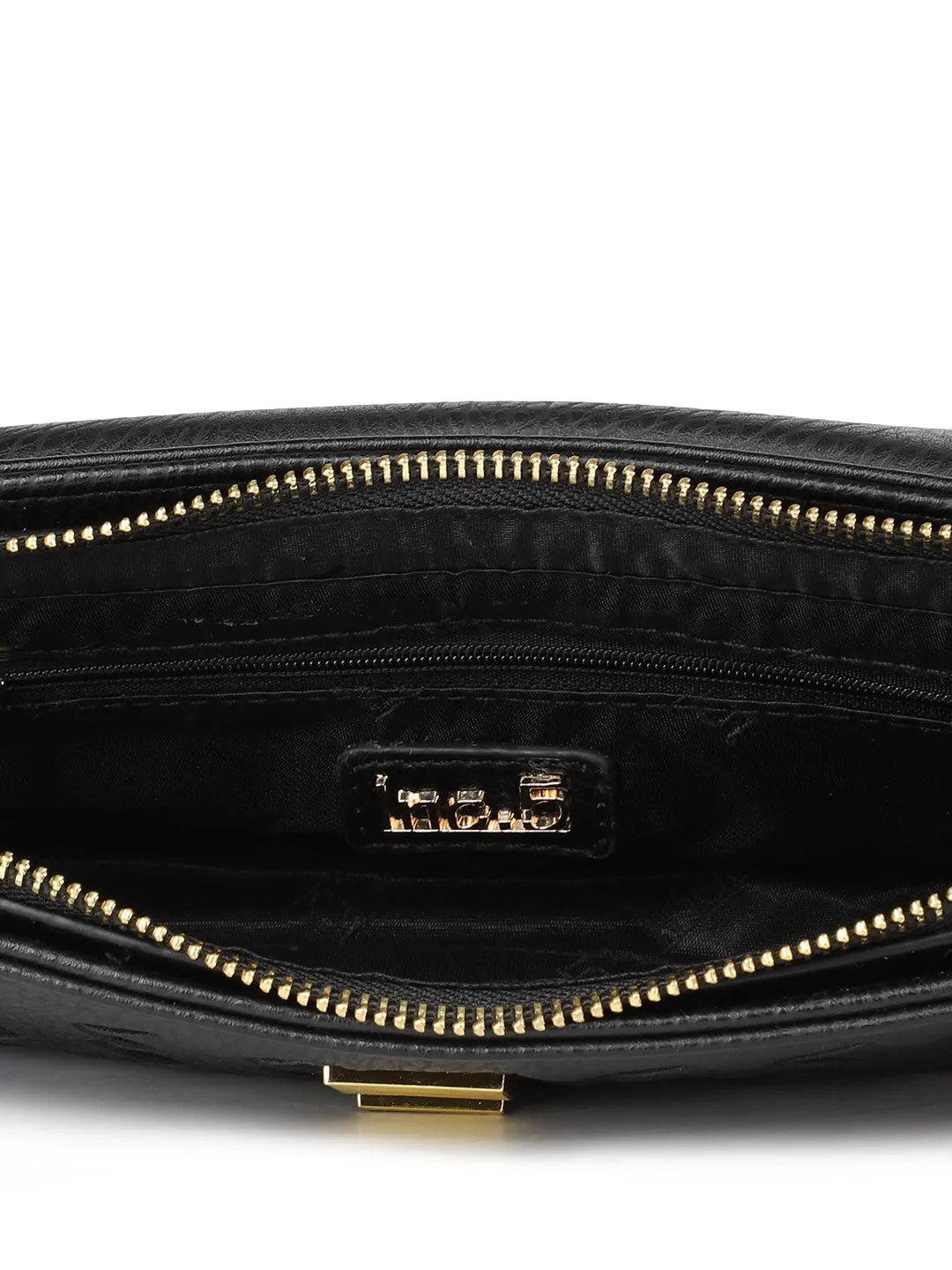 Women Black Woven Textured Sling Bag