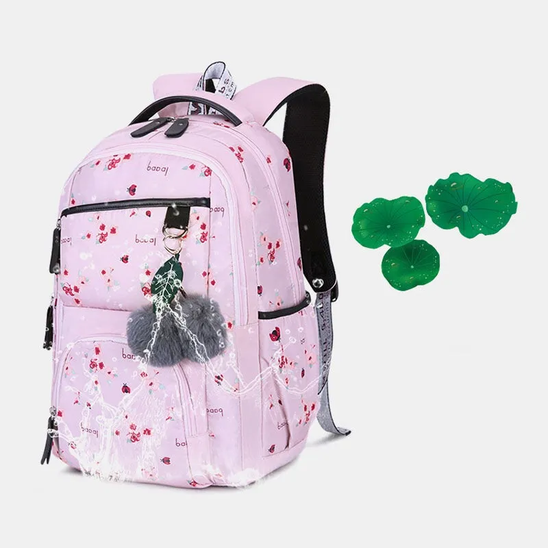 women fluffy ball print anti theft multifunction laptop bag backpack