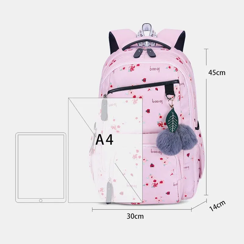 women fluffy ball print anti theft multifunction laptop bag backpack