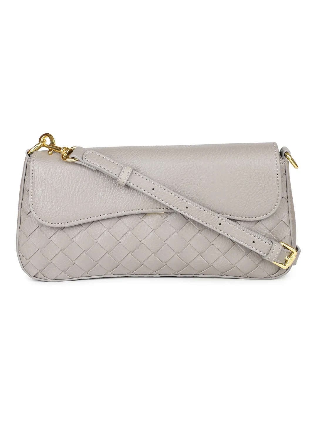 Women Grey Woven Textured Sling Bag