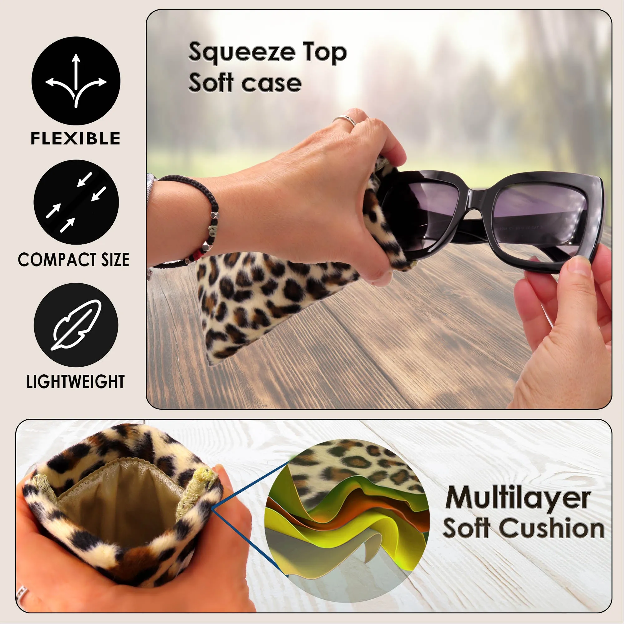 Women Soft Sunglasses Case - X-Large Eyeglass Pouch| Passport Holder | Earbud & Phone Charger Storage Case (CT8 Leopard)