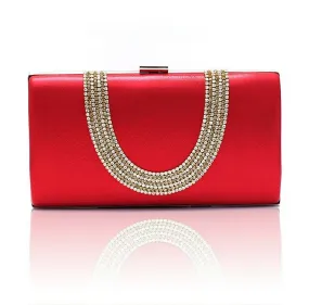 Womens Clutch Hand Bag U Rhinestones Wedding Formal Party Bridal Red