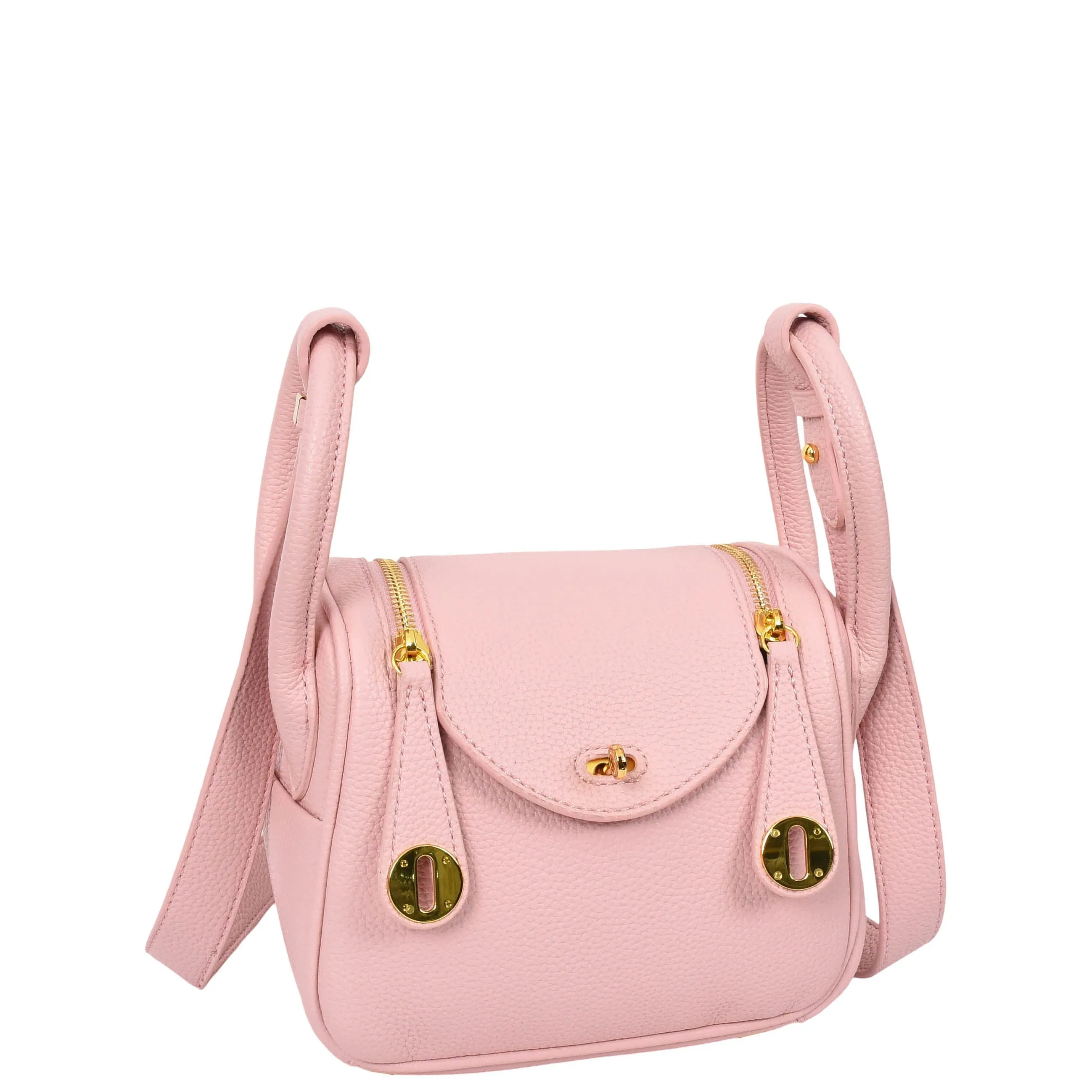 Womens Faux Leather Mini Shoulder Bag Celeste Pink