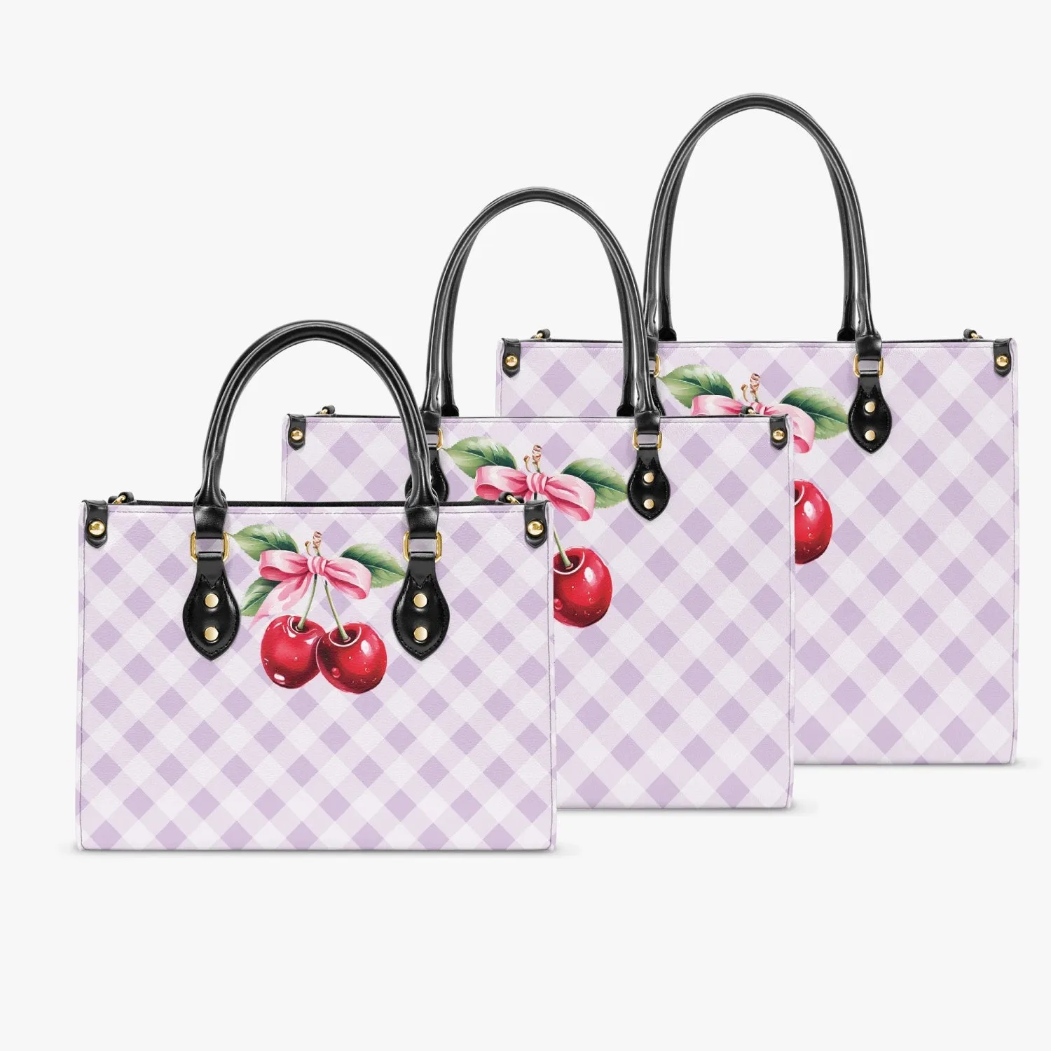 Women's Tote Bag - Rockabilly - Cherries Lilac Plaid