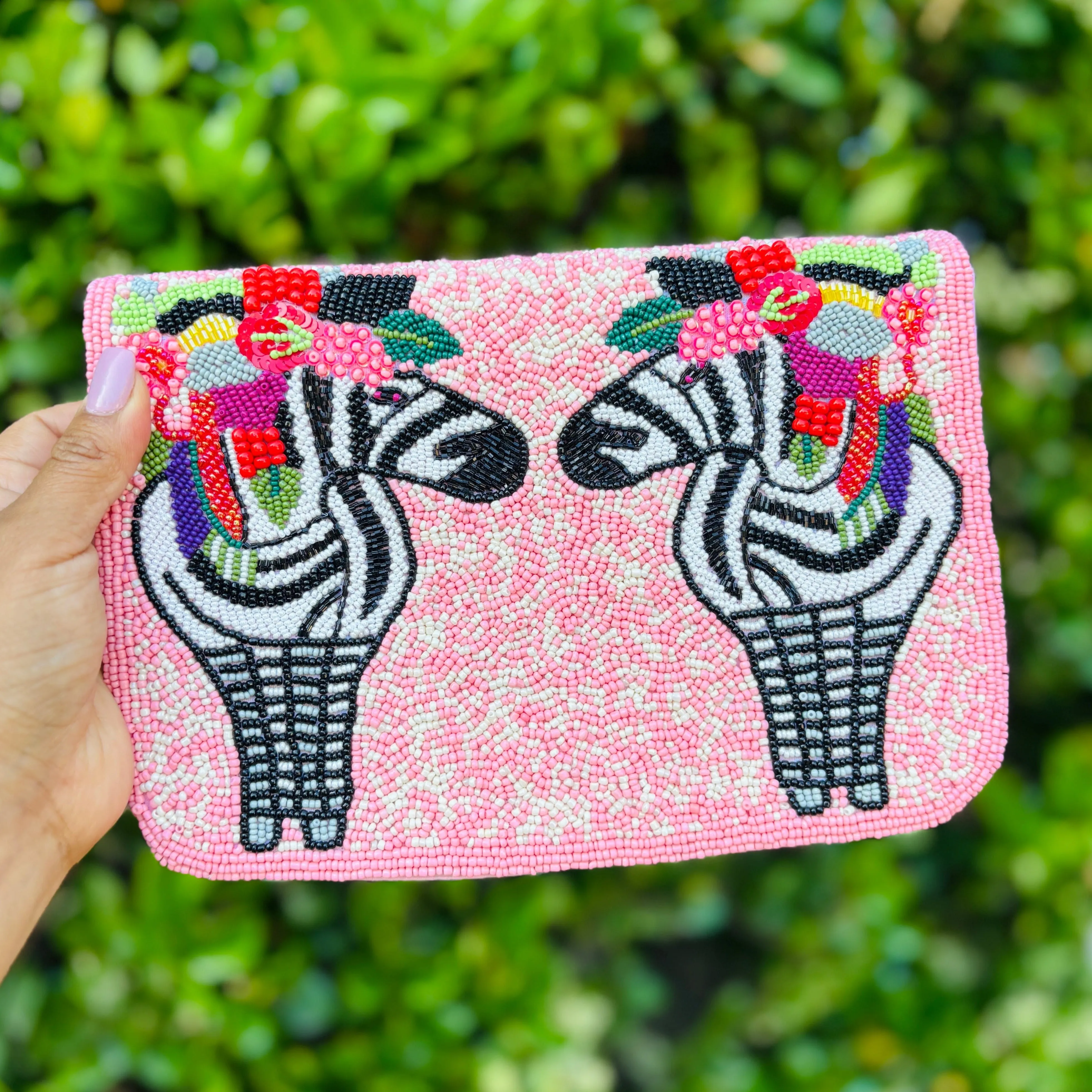 Zebra Beaded Clutch Purse