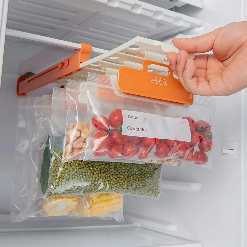 Ziplock Slideout Fridge Organizer - Retractable Fresh-keeping Bag Hanging Storage Rack Zip Fresh Holder